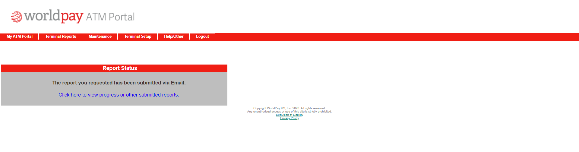 WorldPay Portal - Daily Terminal Activity - Email Confirmation