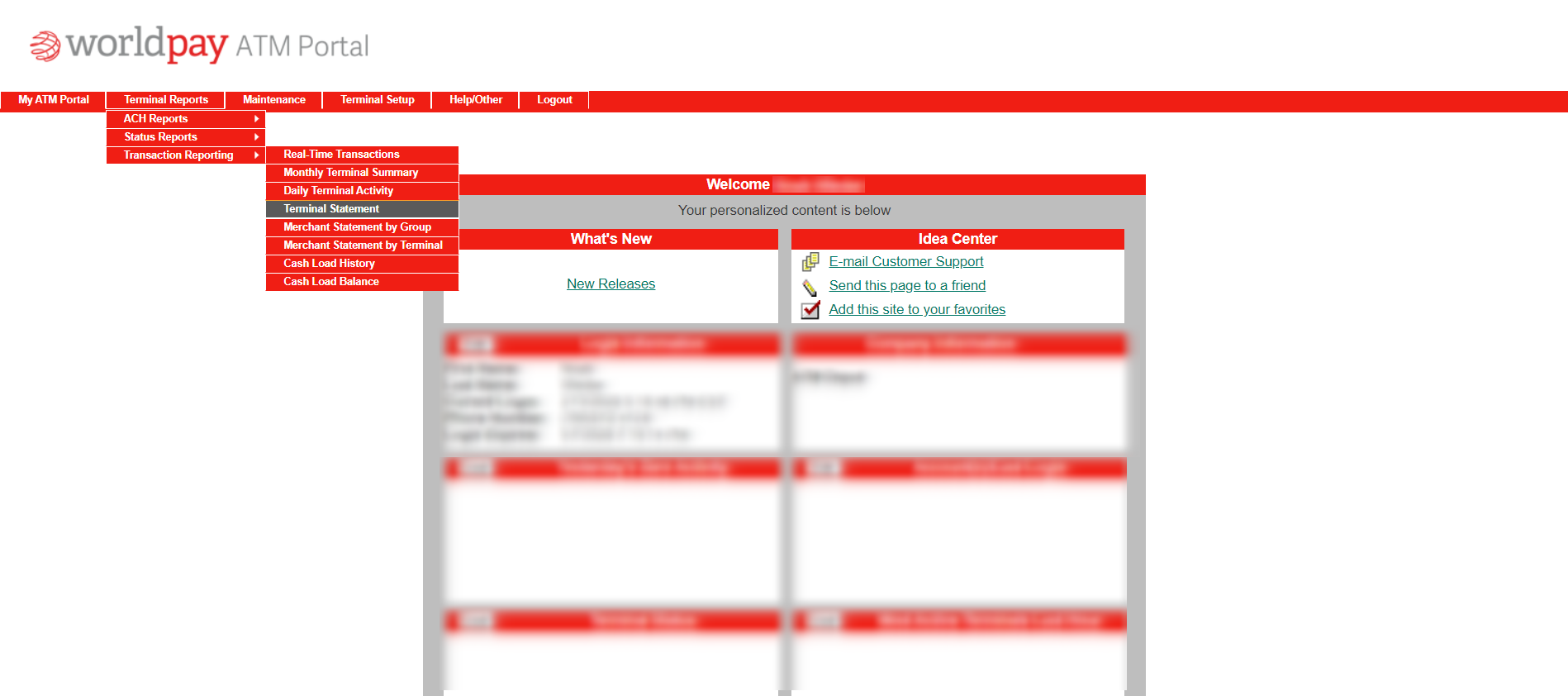 WorldPay Portal Dashboard - Terminal Statement